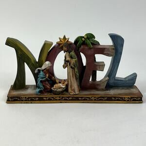 NOEL Nativity Block Figurine Set Hand Painted Resin Christmas Decor 9"
